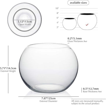 WGVI Bowl Glass Vase, Diameter 8", Height 6", Open Width 5", (Multiple Sizes Choices) Clear Bubble Planter Terrarium Fish Bowl for Wedding Event Home Decor, 1 Piece (VBW0008A)