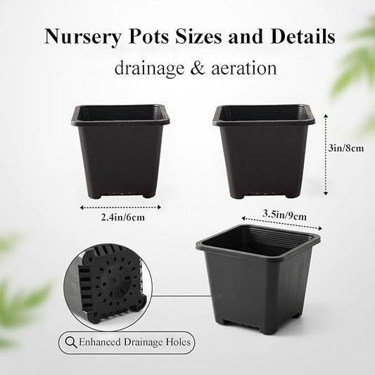 50 Packs Square Nursery Pots for Plants 3.5 Inch Succulent Plant Pots Set Plastic Seedling Starting Pots with Drainage Holes Nursery Pots Variety Pack Flower pots Planter Seed Starter, Black