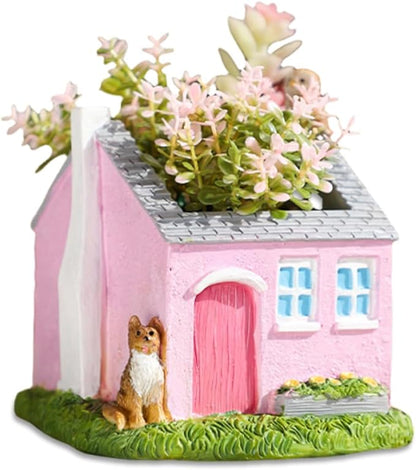 Creative Garden House Plants Flower Pot with Drainage Holes,Cute Dog Succulent Plant Pot Decorated Desk,Garden,Living Room (Red House)