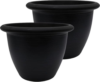The HC Companies Sevilla Flower Planters - Outdoor & Indoor Planter - Round Self Watering Plant Pots for Herbs & More (14”, Black, Pack of 2)