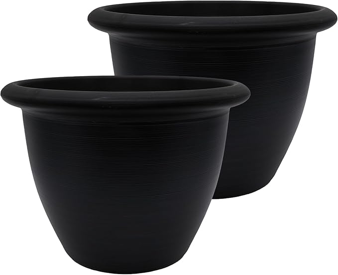 The HC Companies Sevilla Flower Planters - Outdoor & Indoor Planter - Round Self Watering Plant Pots for Herbs & More (16”, Black, Pack of 2)