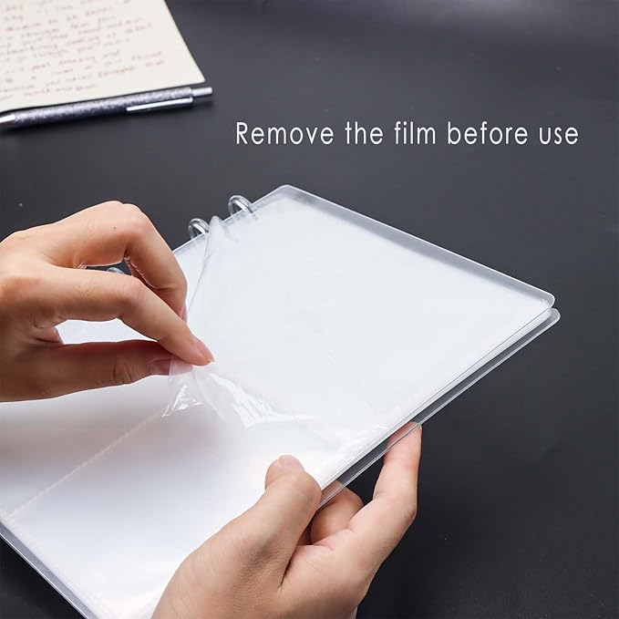 Discbound Photo Album with Clear PET Cover 20 Sheets Clear PP Sleeves 8 Discs Bound Organizer Left Side Open Pockets for Cash Money Stickers Photos Cards (8 Rings 4 Pockets)