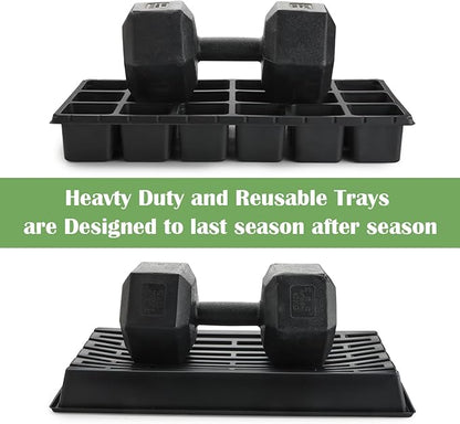 10 Pack 3 Inch Square Pots 2.9" Deep 18 Big Cell Seedling Trays with 10 Pack Water Collection Nursery 1020 Trays No Holes for Seeds Starting and Transplanting (20"x10",10 Sets)