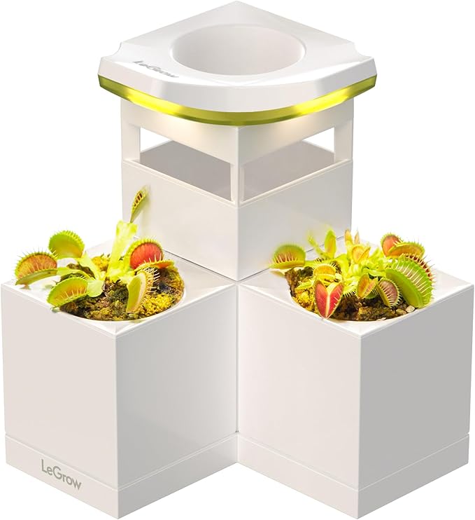 LeGrow Venus Fly Trap Pot, 50000lux Grow Light with Timer, 7 Days Watering Free, Indoor Planter with Drainage Hole & Self-Watering Tray for Carnivorous Plant, Sundew, Succulent, Cactus [No Plant]