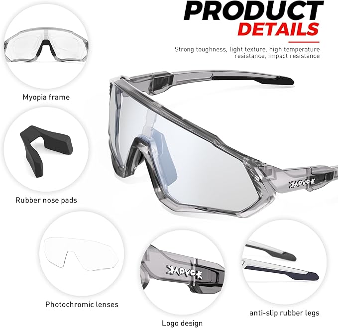 KAPVOE Photochromic Cycling Glasses Men Women Mountain Bike Sunglasses Clear MTB Bicycle Riding - K9408