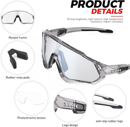 KAPVOE Photochromic Cycling Glasses Men Women Mountain Bike Sunglasses Clear MTB Bicycle Riding - K9408
