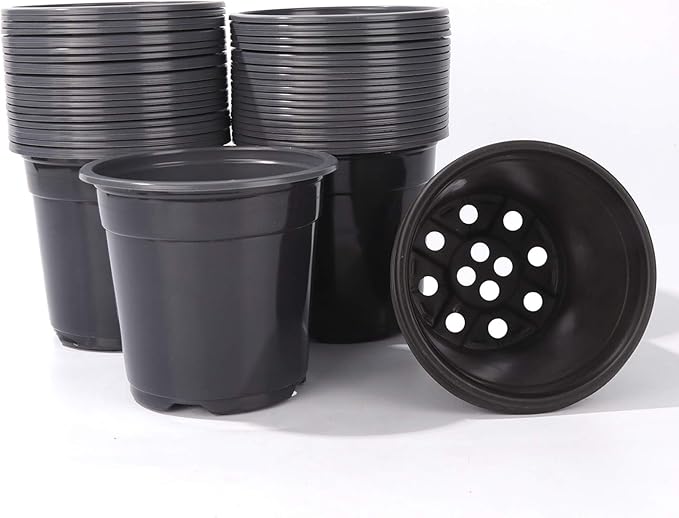 Oubest Plastic Black Plant Nursery Pots 6" 100 pcs 0.5 Gallon for Flower Plant Container Seed Starting Seedlings Reusable Transplanting Succulent Propagation Planting Pots