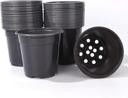 Oubest Plastic Black Plant Nursery Pots 6" 100 pcs 0.5 Gallon for Flower Plant Container Seed Starting Seedlings Reusable Transplanting Succulent Propagation Planting Pots