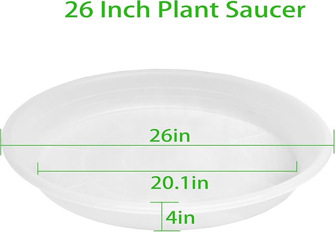 2 Pack of 25 26 inch Extra Large Clear Plant Saucer, Extra Deep 4.2" Tray for Flower Pot, Heavy Sturdy Plant Drainage Tray for Indoors, Bird Bath Bowls, Plant Plate Water Catcher for Pots (26", Clear)