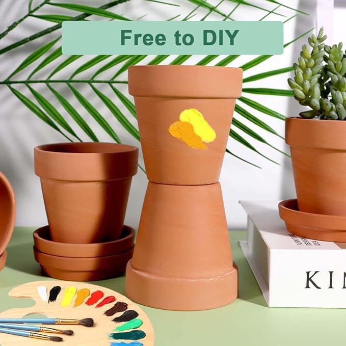 vensovo 4 Inch Terracotta Plant Pots with Saucer - 6 Pack Clay Flower Pots with Drainage, Great for Plants, Crafts, Wedding Favor