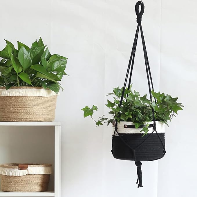 Indoor Hanging Flower Pot Basket,Party Wedding Home Garden Hanging Planter, Waterproof Lining Hydroponic Plant Pot-Black