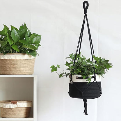 Indoor Hanging Flower Pot Basket,Party Wedding Home Garden Hanging Planter, Waterproof Lining Hydroponic Plant Pot-Black