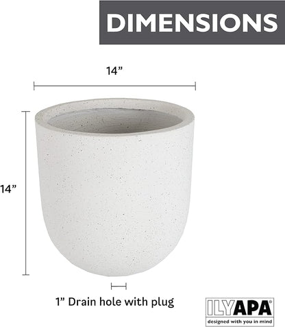 Ilyapa 14x14 inch Modern Concrete Outdoor Planter, Large Indoor Plant Pot with Drainage - Cement Vase 14 Inch Pots for Plants, Indoor/Outdoor