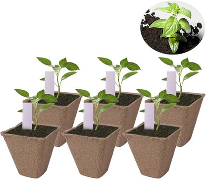 200 Pack 3.15" Square Biodegradable Peat Pots Plant Seedling Saplings & Herb Seed Starters Kit with 200 Pcs White Plastic Plant Labels