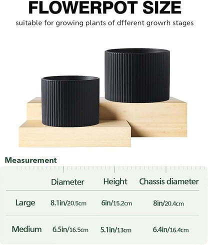 Matte Black Ceramic Plant Pots, 8.1 + 6 Inch Planters for Indoor Plants, Modern Flower Pots with Drainage, Two-Sizes Set