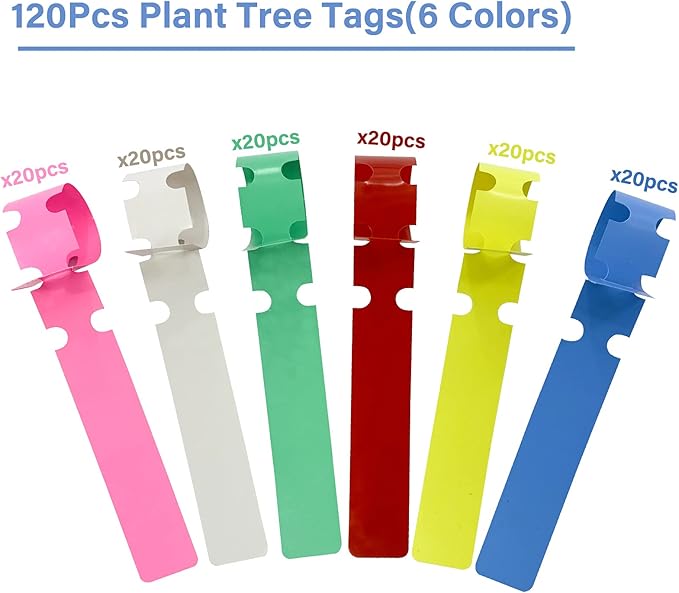 Mziart 120Pcs 6 Colors Plastic Plant Labels Wrap Around Tree Tags Markers, Adjustable Nursery Garden Labels Plant Tags with Large Writing Surface