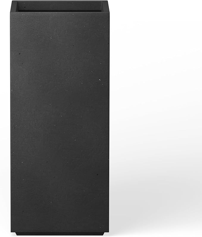 Kante 27.6" H Tall Rectangular Concrete Planter, Modern Square Diameter Plant Pot with Drainage Hole and Rubber Plug for Indoor Outdoor Home Patio Garden, Black