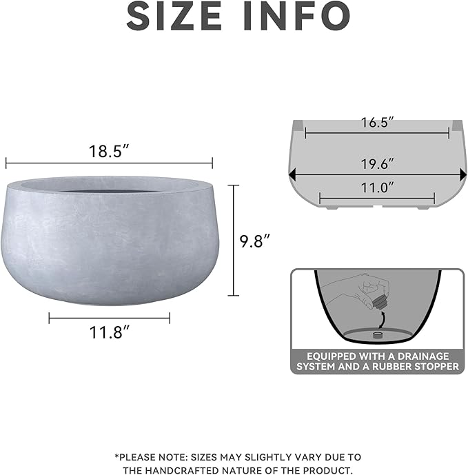 Kante 19.6" Dia Round Concrete Planter, Outdoor Indoor Garden Plant Pots with Drainage Hole and Rubber Plug, Modern Curvaceous Design, Slate Gray