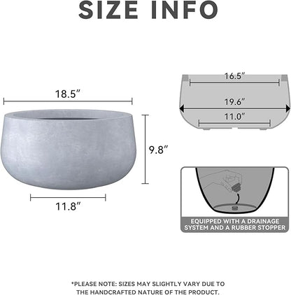 Kante 19.6" Dia Round Concrete Planter, Outdoor Indoor Garden Plant Pots with Drainage Hole and Rubber Plug, Modern Curvaceous Design, Slate Gray