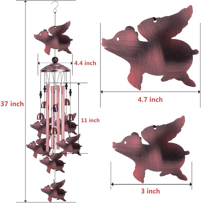 Fly Pigs Wind Chimes Outdoor Decor - with 4 Tubes 7 Pigs Wind Chime, Mobile Romantic Flying Pigs Wind Catcher, Garden Pigs Windchimes for Home, Mom Gifts, Balcony, Tree, Festival, Garden Decoration