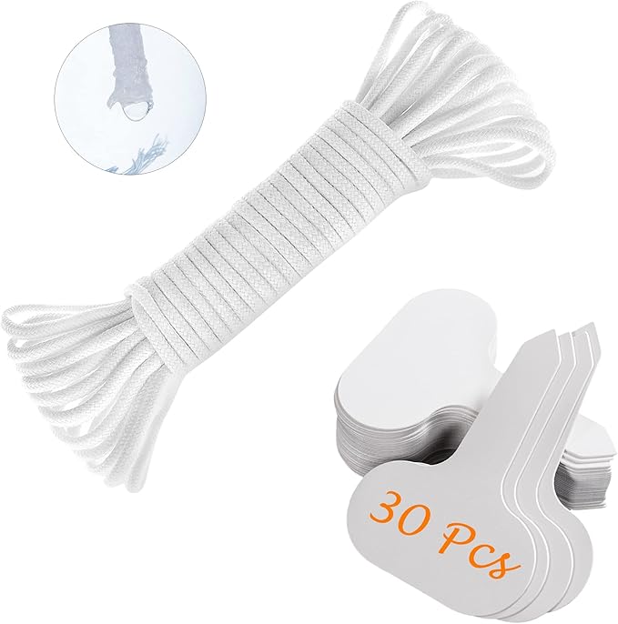ORIMERC 30 feet Self Watering Wick Cord Automatic Watering Device for Vacation Self-Watering Planter Pot Potted Plant Sitter Auto Drip Waterer with 30 pcs 5 x 7cm Plant Labels Garden Tag Marker