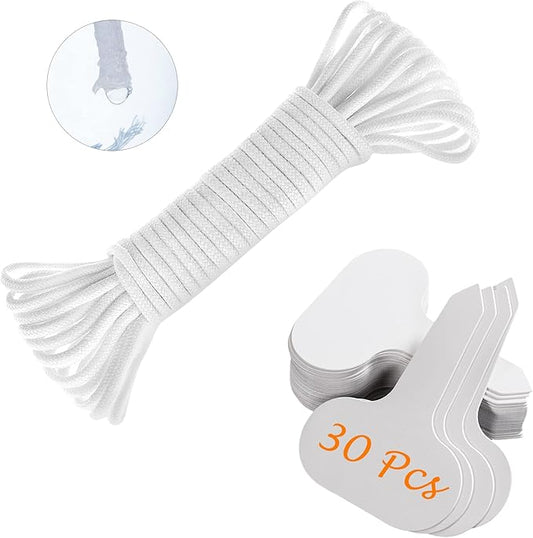 ORIMERC 30 feet Self Watering Wick Cord Automatic Watering Device for Vacation Self-Watering Planter Pot Potted Plant Sitter Auto Drip Waterer with 30 pcs 5 x 7cm Plant Labels Garden Tag Marker