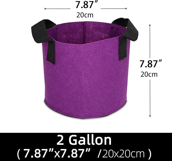 Grow Bags,Growing Pot Bags Garden Grow Bag Indoor Outdoor Fabric Aeration Plant Pot Container Flower Vegetable Pouch (Purple,2 Gallon)