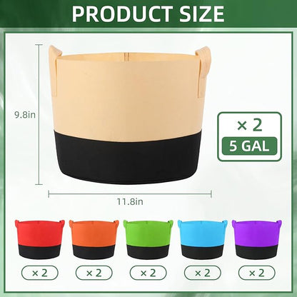12 Pack 5 Gallon Grow Bags Colorful Fabric Plant Pots with Handles 5 Gal Garden Grow Bags Fabric Grow Pots Plant Growing Bags Vegetable Planting Bags for Garden and Outdoor (5 Gallon)