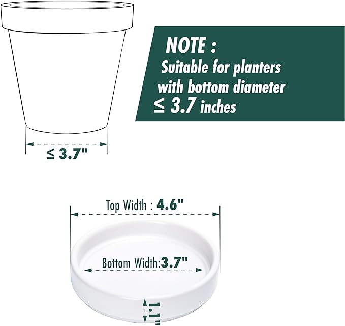D'vine Dev Modern Round 3.7 Inch Ceramic Plant Pot Saucer, Planter Pot Drainage Tray for Indoor Plants, Set of 4, Matte White, 97-T-A-11