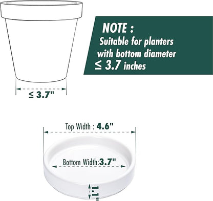 D'vine Dev Modern Round 3.7 Inch Ceramic Plant Pot Saucer, Planter Pot Drainage Tray for Indoor Plants, Set of 4, Matte White, 97-T-A-11