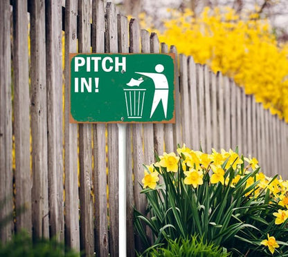 8 x 12 inch Pitch in No Littering Sticker Label with Symbol Yard Sign Stakes Outdoor Lawn Yard Signs