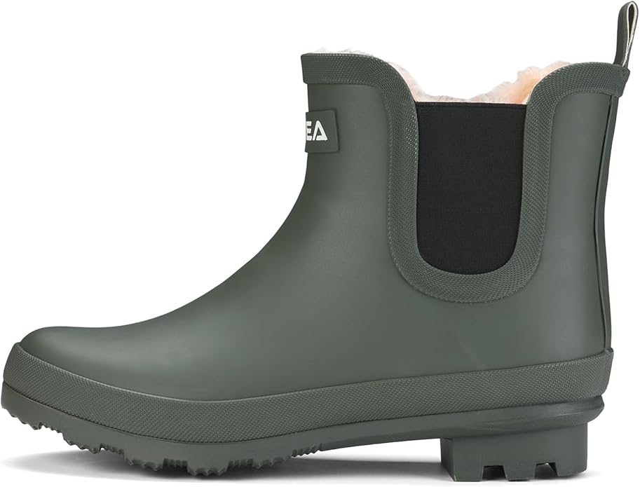 HISEA Women's Plush Rain Boots Waterproof, Chelsea Rubber Booties Women, Ladies Ankle Snow Boots for Winter Spring Garden Outdoor