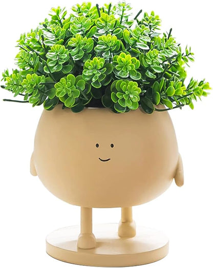Face Plant Pots, Succulent Pots, 4.9 Inch Head Planters for Indoor, Cute Resin Flower Pot with Drainage Hole, Unique Cactus Planter, Small Planter Pots for Mini Plant (1 Pack)