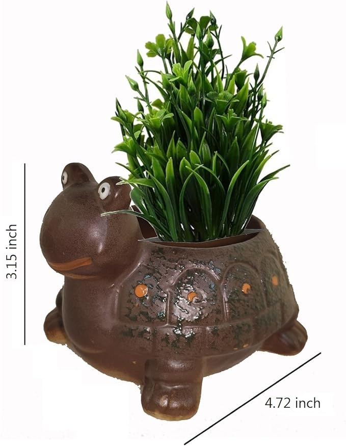 Ceramic Succulent Plant Pot Cactus Plant Pot Flower Pot Container Planter with Drainage Hole Home Office Desk Garden Gift Idea Animal Shaped Flower Pot Cute Vase Pot (Brown Tortoise)