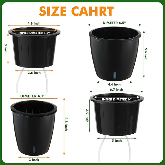 Planterhoma 5 Inch Self Watering Pots for Indoor Plants, 12 Packs African Violet Pots with Indicator, Black Wick Pot with Drainage Holes, Self Watering Planters for Orchid, Devil's Ivy, Black