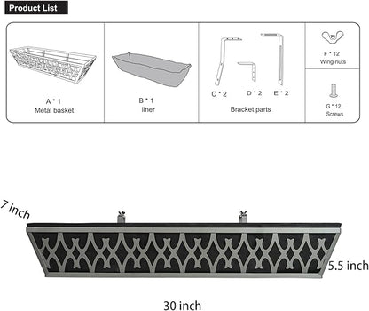 4 Pack 30 Inch Window Boxes Planters Railing Planter Box with Adjustable Brackets & Non-Woven Fabric Plant Grow Bags Deck Railing Planter Boxes Balcony Hanging Flower Box for Outdoor Plants