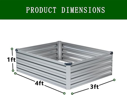 4×3×1FT(2PCS) Galvanized Raised Garden Bed Kit, Metal Planter Boxes,Large Raised Garden Bed for Planting Vegetables,Flowers,Herbs -Silver