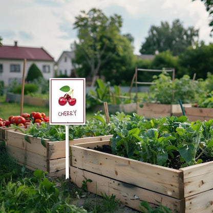 Cherry Marker Yard Sign with Stakes 4.6in×6in, Aluminum Garden Signs, Garden Plant Markers Garden Potted Plants Labels for Vegetable Flowers Funny Garden Stakes Decorations