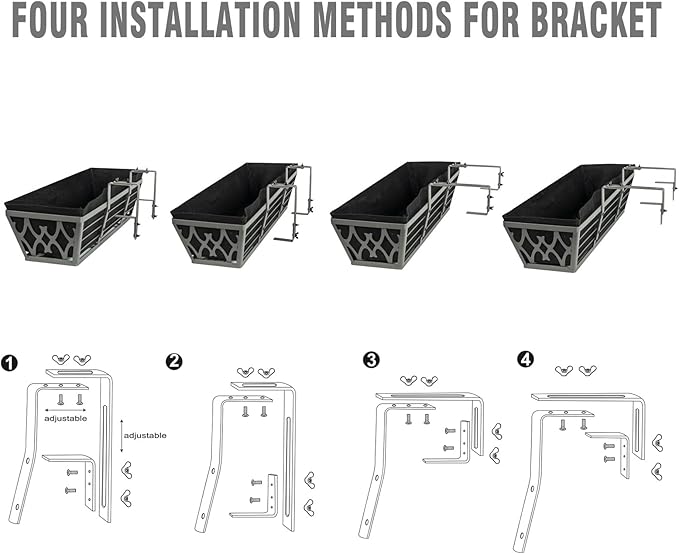 4 Pack 30 Inch Window Boxes Planters Railing Planter Box with Adjustable Brackets & Non-Woven Fabric Plant Grow Bags Deck Railing Planter Boxes Balcony Hanging Flower Box for Outdoor Plants