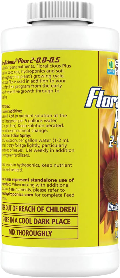 General Hydroponics Floralicious Plus, Vitality Plant Food, 2-0.8-0.5, 16.oz.