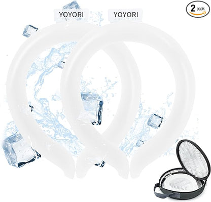 2PCS Neck Cooling Tube with Cold Insulated Bag,Reusable Ice Neck Ring Wearable Body Cooling Products for Summer Heat (White*2)