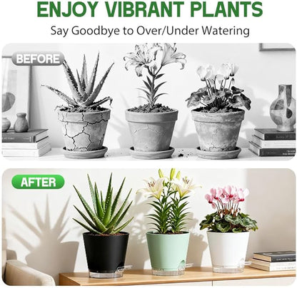 Self Watering Pots for Plants, 2026 New Flower Plant Pots with Drainage Holes, Wicking and Clear Reservoirs for Succulent, Aloe, Cacti and Others - 6 Pack (Colorful, 5")