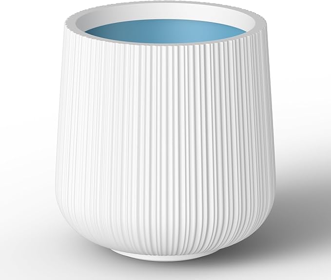 Kante 13.0" Dia Round Fluted Concrete Planter, Large Plant Pot with Drainage, Smooth White Finish with Painted Interior, for Indoor and Outdoor Use
