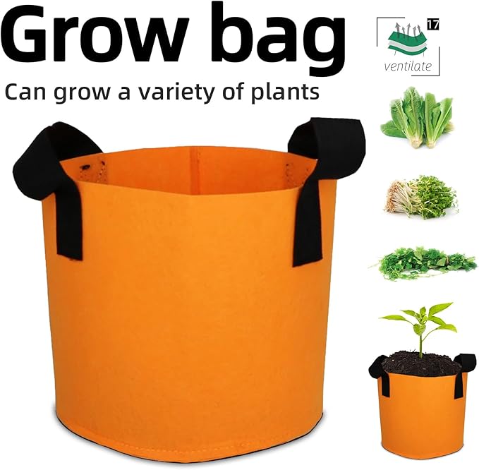 Grow Bags,Growing Pot Bags Garden Grow Bag Indoor Outdoor Fabric Aeration Plant Pot Container Flower Vegetable Pouch (Light Orange,17Gallon)
