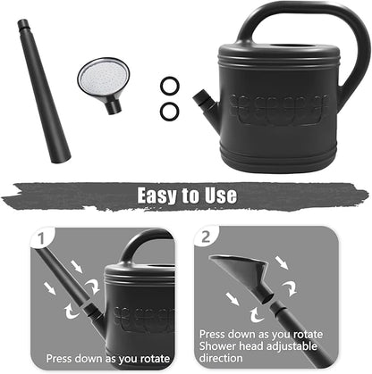 2 Gallon Watering Can, Outdoor Watering Can for Plants, Garden Water Can with Removable Long Spout and Stainless Steel Sprinkler Head, Large Water Can for Greenhouse (Black, 2 Gallon)