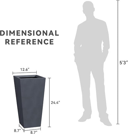 Kante 24.4" H Concrete Tall Tapered Planter, Large Outdoor Indoor Garden Plant Pot with Drainage Hole and Rubber Plug Home and Patio, Dark Gray