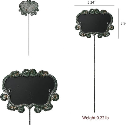 Set of 3 Vintage Green Metal Garden Markers with Chalkboard - Rustic Plant Labels for Indoor/Outdoor Flower Beds, Vegetable Gardens