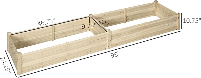 Outsunny 8x2ft Wooden Raised Garden Bed Kit, Outdoor Elevated Planter Box, Self Draining Bottom and Liner, Patio to Grow Vegetables, Herbs, and Flowers, Natural