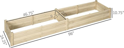 Outsunny 8x2ft Wooden Raised Garden Bed Kit, Outdoor Elevated Planter Box, Self Draining Bottom and Liner, Patio to Grow Vegetables, Herbs, and Flowers, Natural