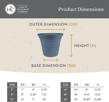 The HC Companies 14 Inch Sedona Round Self Watering Planter Pots, Lightweight UV-Resistant Plastic Indoor & Outdoor Planters, 2-Pack Flower Pots for Garden & Home Decor, Warm Gray
